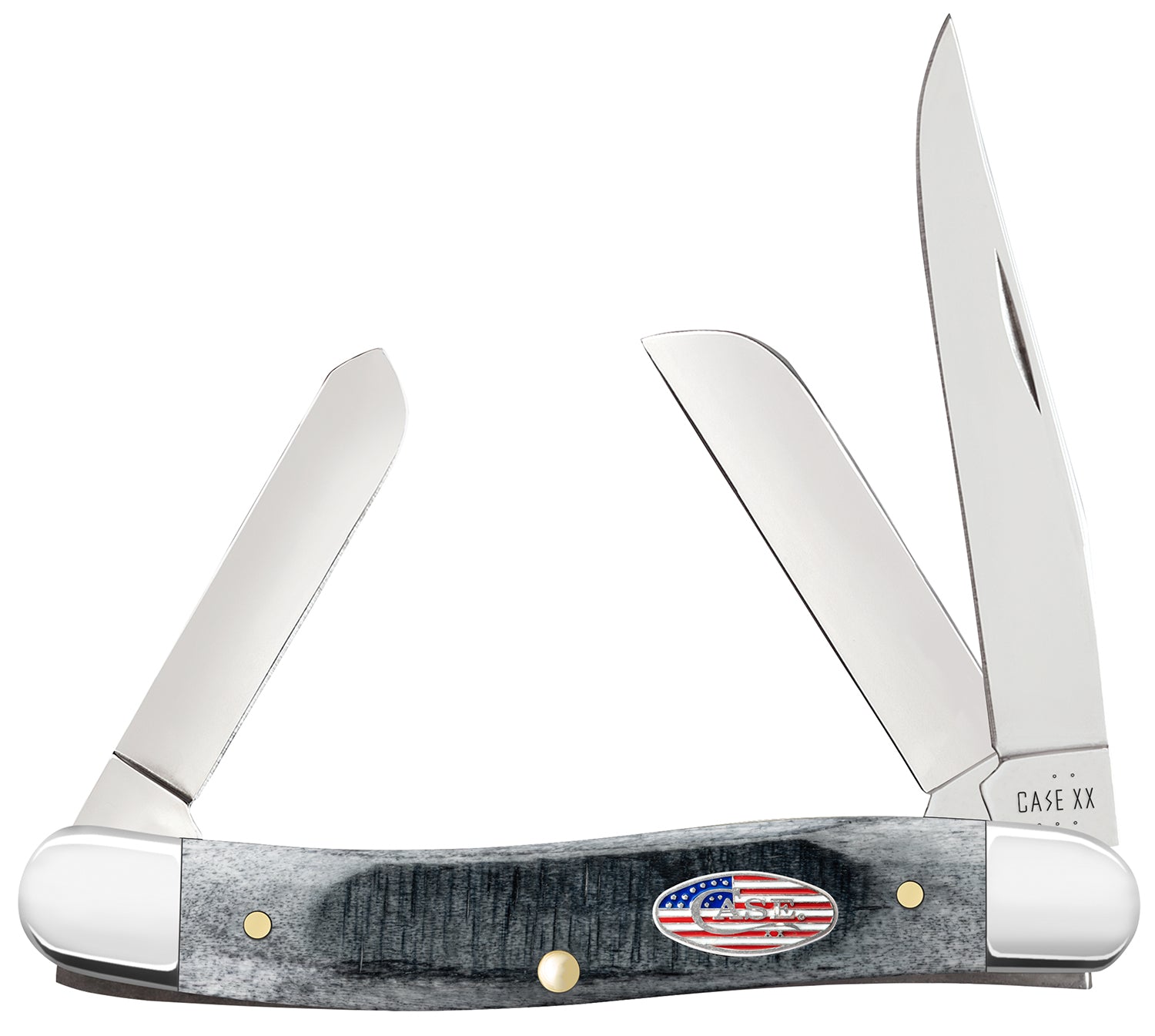 Case 53061 Medium Stockman Stars & Stripes Knife, Clip/Pen/Sheepsfoot Blades, American Flag Shield Gray Bone Handle