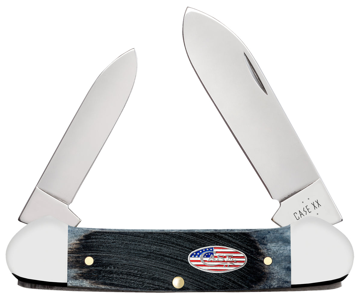 Case 53065 Folding Canoe Stars & Stripes Knife, Stainless Spear Point & Pen Blades, American Flag Shield Jigged Handle