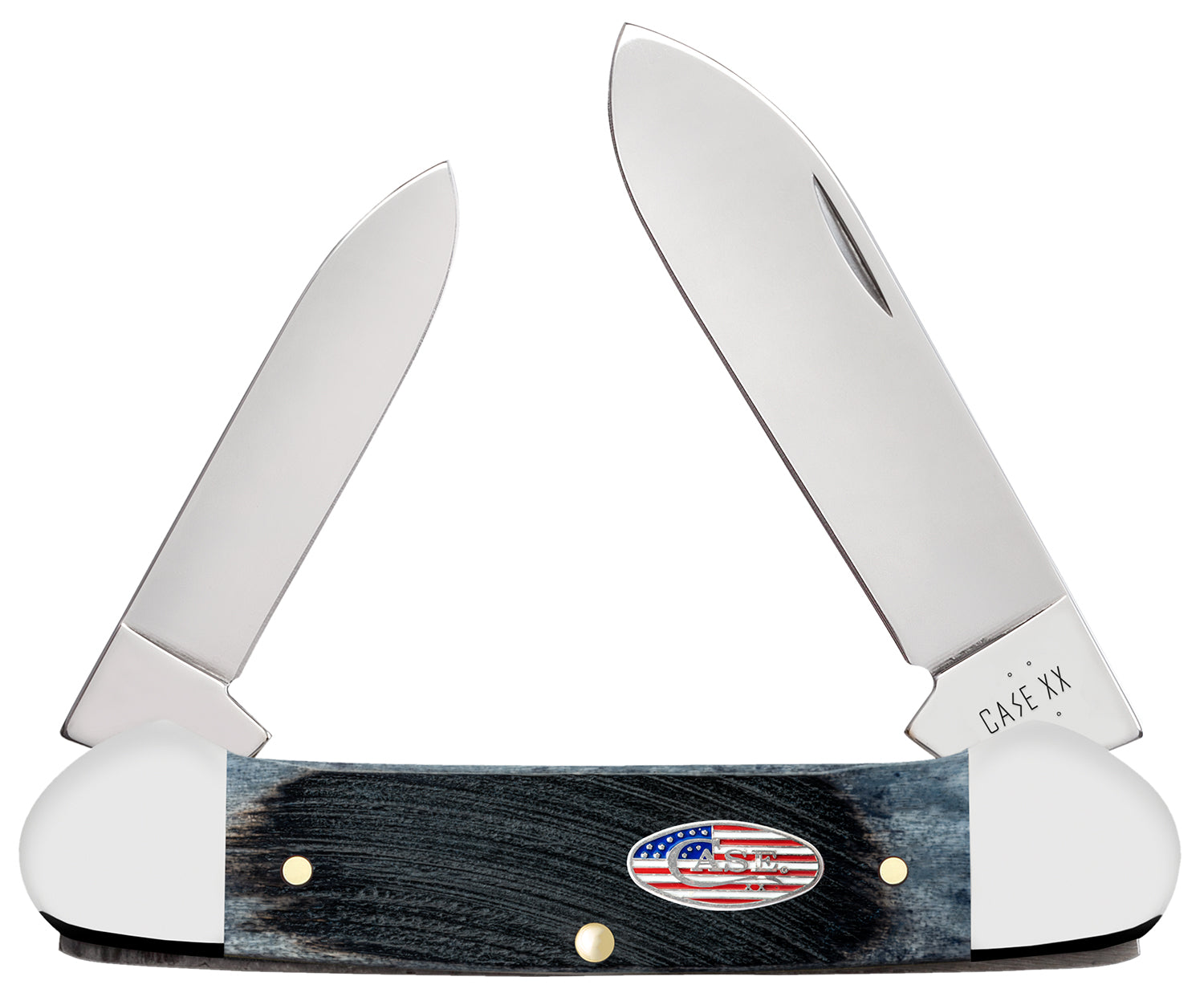 Case 53065 Folding Canoe Stars & Stripes Knife, Stainless Spear Point & Pen Blades, American Flag Shield Jigged Handle