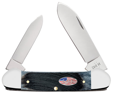 Case 53065 Folding Canoe Stars & Stripes Knife, Stainless Spear Point & Pen Blades, American Flag Shield Jigged Handle