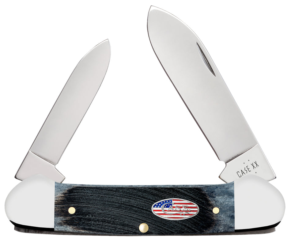 Case 53065 Folding Canoe Stars & Stripes Knife, Stainless Spear Point & Pen Blades, American Flag Shield Jigged Handle