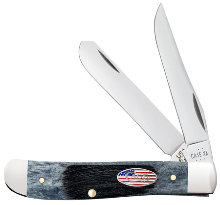 Case 53066 Folding Mini Trapper Stars & Stripes Knife, Carbon Steel Clip & Spey Blades, American Flag Shield Handle