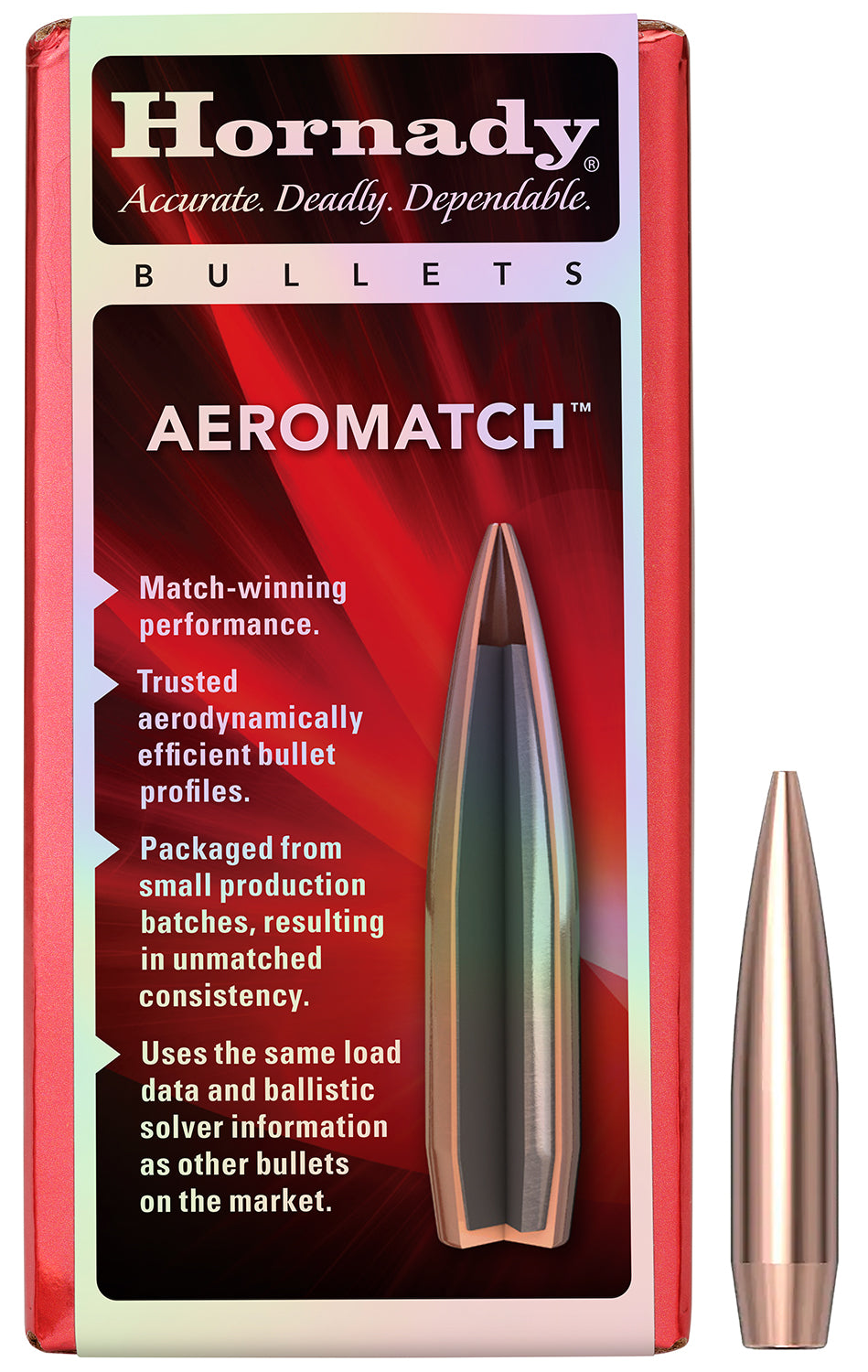Hornady AeroMatch 22 Cal .224 77 gr Hollow Point Boat Tail Reloading Bullets 100 Per Box