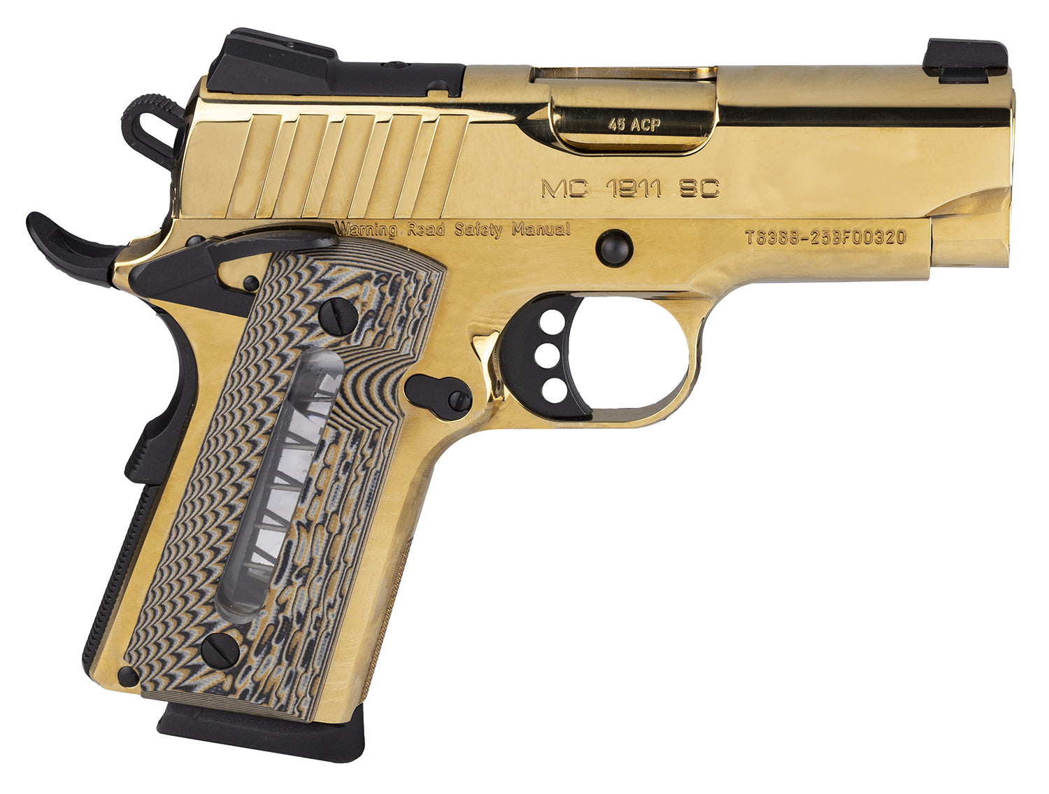 Girsan 390133 MC1911 SC Sub-Compact 45 ACP 6+1 3.40" Gold PVD Steel Serrated Slide & Frame w/Beavertail, Ambidextrous