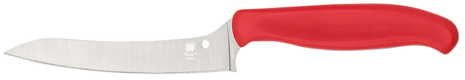 Spyderco Z-Cut Pointed Fixed Blade Knife K14PRD, 4.40" Stonewashed CTS BD1N Blade, Red Textured Poly Handle