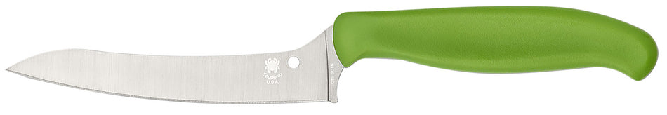 Spyderco Z-Cut Pointed Fixed Blade Knife K14PGN, 4.40" Stonewashed CTS BD1N Blade, Green Textured Poly Handle