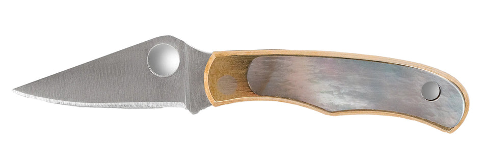 Spyderco Bug Folding Knife C133AP, 1.25" Plain Stonewashed 12C27 Sandvik Blade, Nickel and Abalone Handle