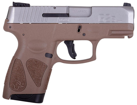 Taurus 1-G2S939B G2S Compact Frame 9mm Luger 7+1 3.26" Matte Stainless Steel Barrel, Black Stainless Steel Serrated Slide, Brown Polymer Frame w/Accessory Rail, Black Polymer Grip