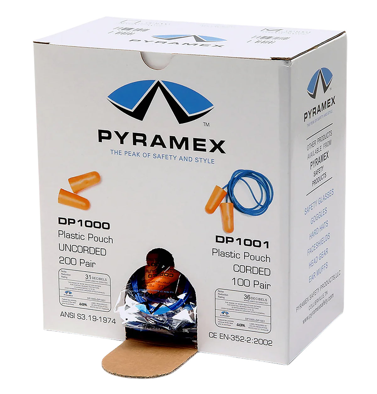 Pyramex DP1000 Disposable In-Ear Foam Earplugs 32 dB Orange 200-Pair Pack