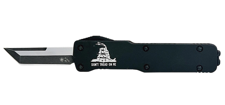 Templar Knife Cali Legal Premium LW Don't Tread On Me OTF Tanto Plain Black D2 Steel Blade, Aged Aluminum Handle