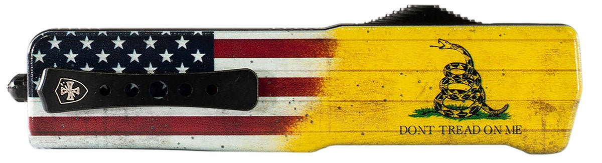 Templar Knife Premium Weighted Small Don't Tread On Me OTF Drop Point D2 Steel Blade, Zinc Alloy Handle