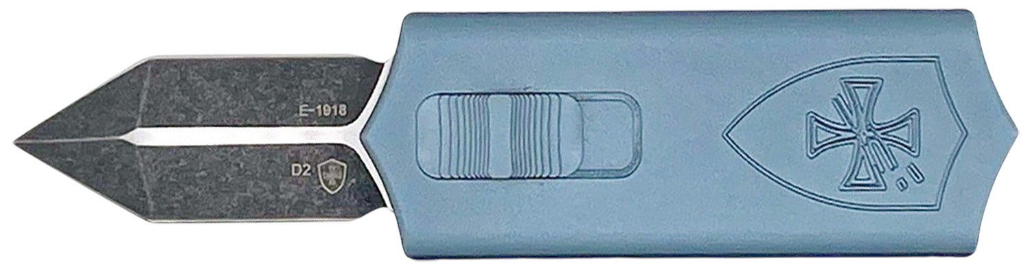 Templar Knife Sentinel Money Clip 1.88" Out-The-Front Dagger Plain Black Oxide D2 Blade 3.41" Blue Aluminum Handle