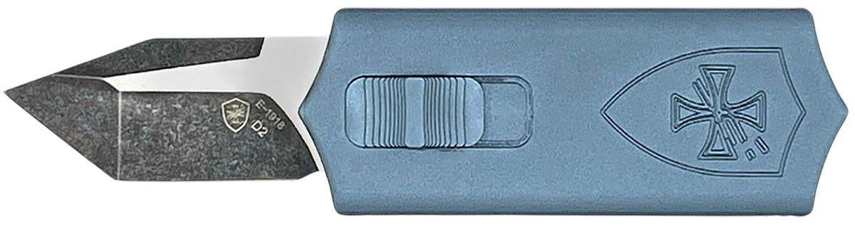 Templar Knife Sentinel Money Clip 1.88" Out-The-Front Tanto Plain Black Oxide D2 Blade 3.41" Blue Aluminum Handle