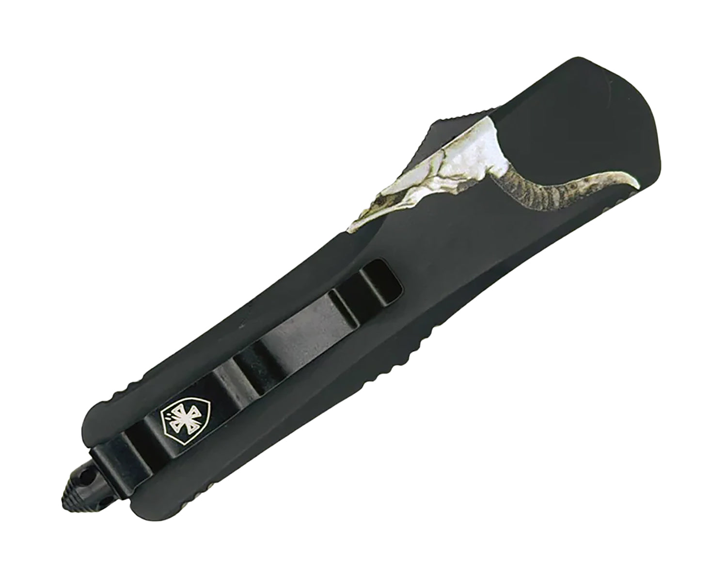 Templar Knife Gen II Badlands Slim OTF Tanto 3.43" Black Oxide 440C SS Blade 5.05" Cattle Skull Handle Glass Breaker