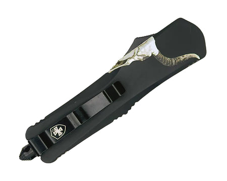 Templar Knife Gen II Badlands Slim OTF Tanto 3.43" Black Oxide 440C SS Blade 5.05" Cattle Skull Handle Glass Breaker