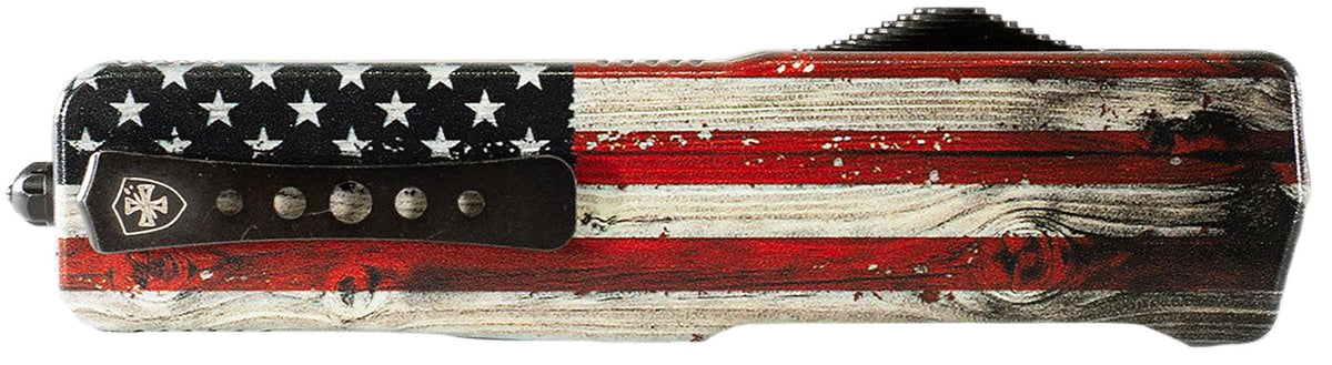 Templar Knife Premium Weighted Wood Flag Slim OTF 3" Tanto Powder Coated D2 Steel Blade US Flag Aluminum Handle
