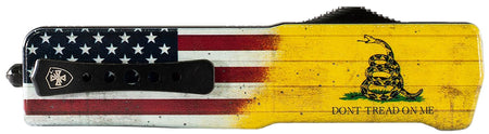 Templar Knife Premium LW Small OTF 3" Drop Point Plain D2 Steel Blade Yellow Don't Tread On Me Aluminum Handle