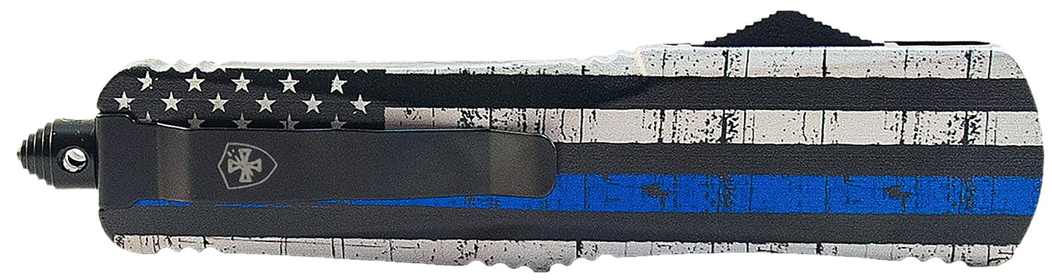 Templar Knife Gen II Back The Blue Small OTF Drop Point 2.75" 440C SS Blade 4.25" Blue Line US Flag Handle Glass Breaker