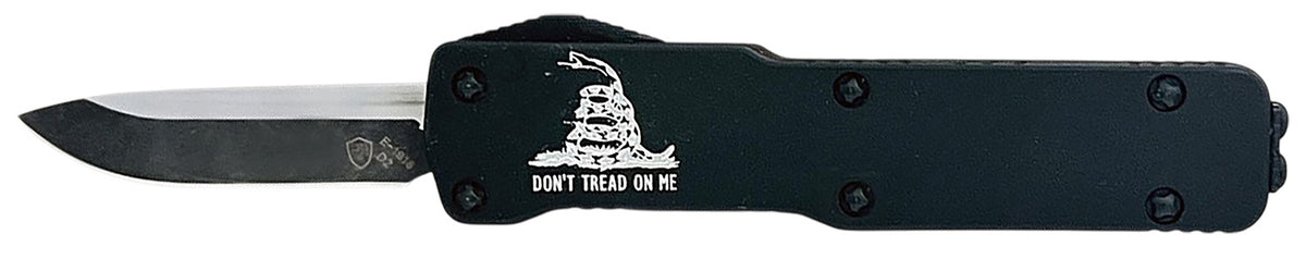 Templar Knife Don't Tread On Me Micro 1.85" OTF D2 Steel Blade with Black Engraved Aluminum Handle, CA Legal