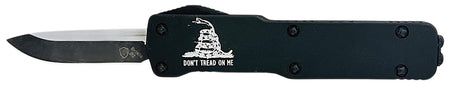 Templar Knife Don't Tread On Me Micro 1.85" OTF D2 Steel Blade with Black Engraved Aluminum Handle, CA Legal