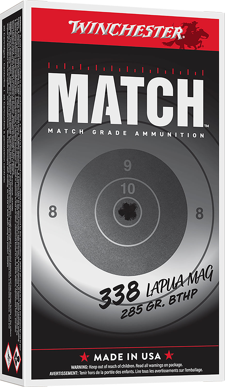 Winchester MATCH .338 Lapua Magnum 285 grain Hollow Point Boat Tail ammunition