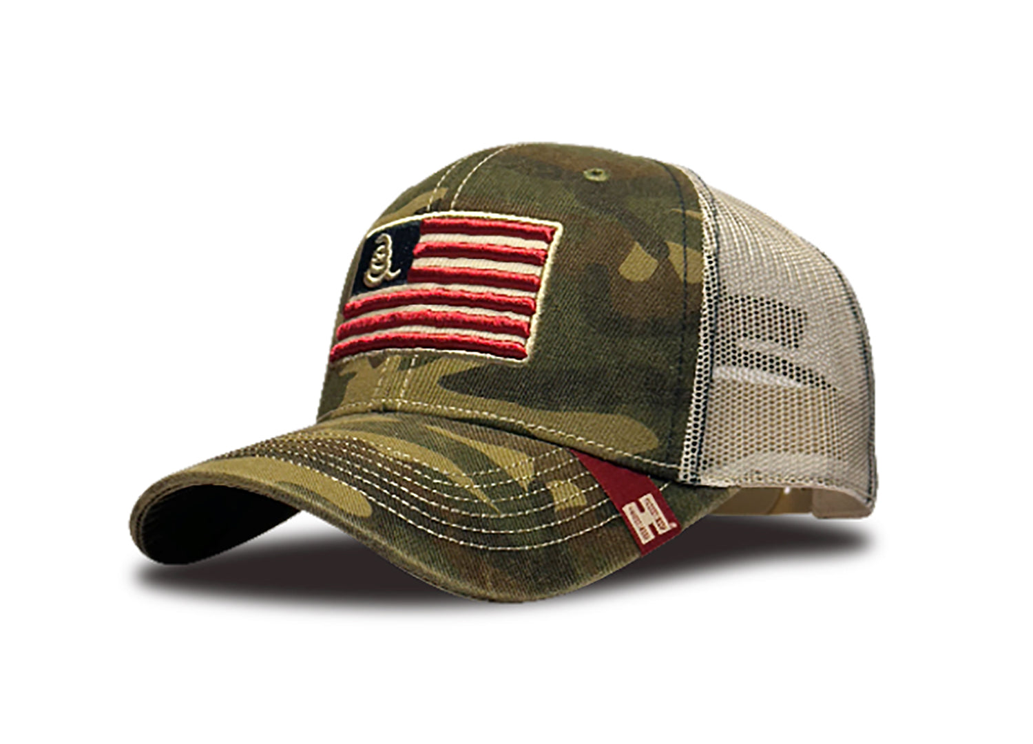 Hornady 33300 Camo Trucker Hat with Embroidered American Flag
