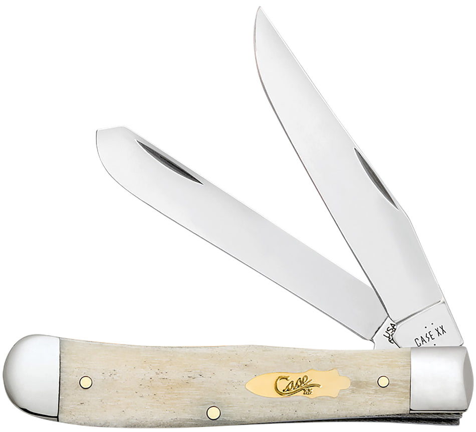 Case 11020 Trapper Pocket Knife with Mirror Polished Tru-Sharp SS Clip Point and Spey Blades, Natural Bone Handle