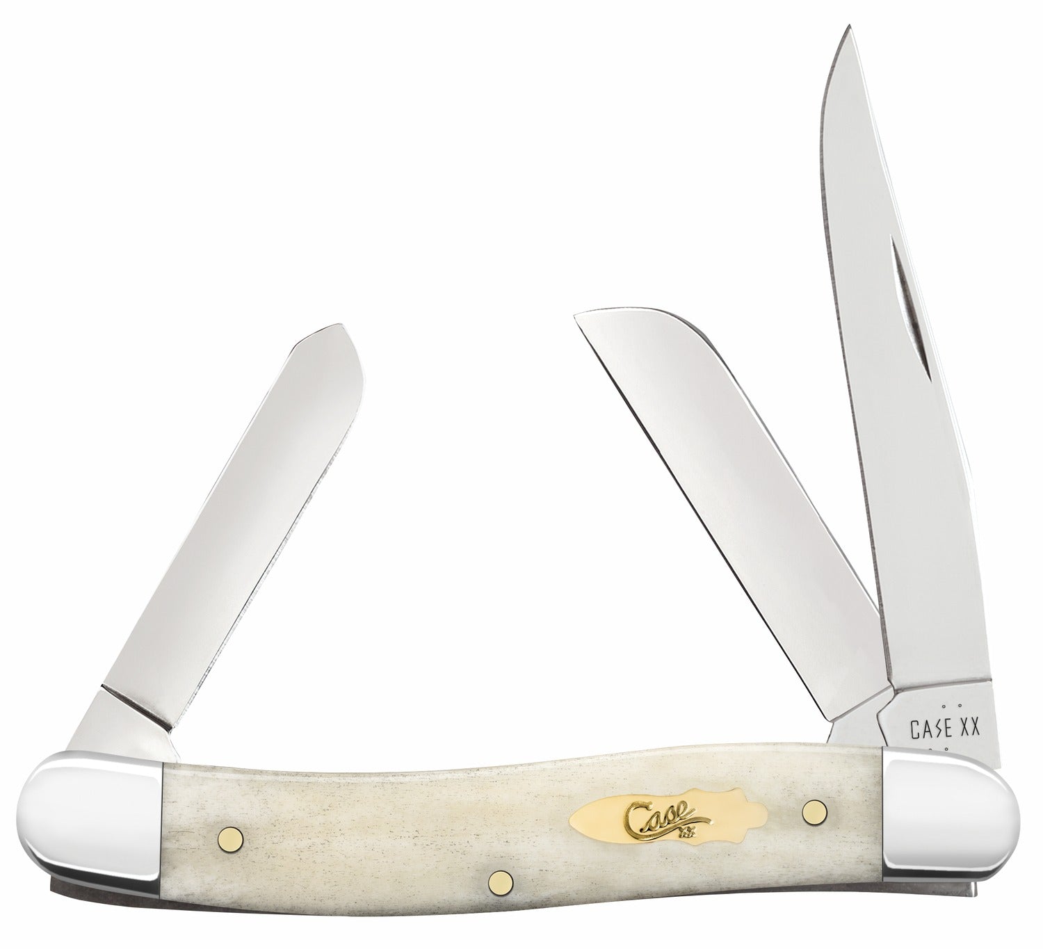 Case 11021 Medium Stockman Pocket Knife with Carbon Steel Clip, Pen and Sheepsfoot Blades, Natural Bone Handle