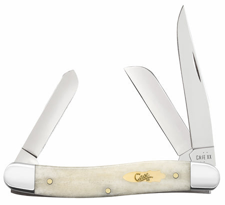 Case 11021 Medium Stockman Pocket Knife with Carbon Steel Clip, Pen and Sheepsfoot Blades, Natural Bone Handle