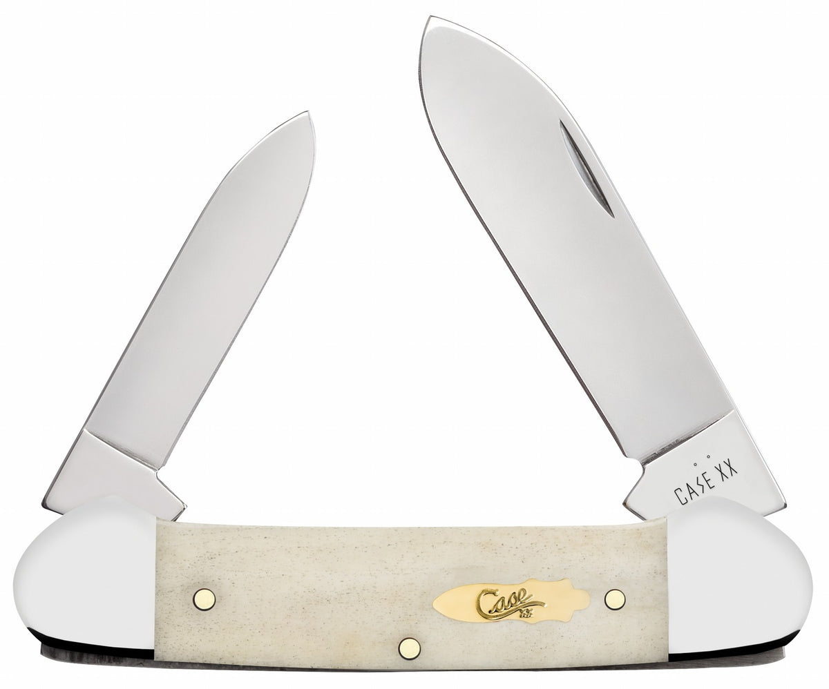 Case 11023 Canoe Pocket Knife with Tru-Sharp SS Pen and Spear Blades, Smooth Natural Bone Handle