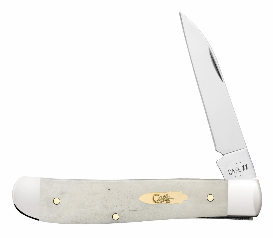 Case 11025 Mini Trapper Pocket Knife with Mirror Polished Tru-Sharp SS Blades, Smooth Natural Bone Handle