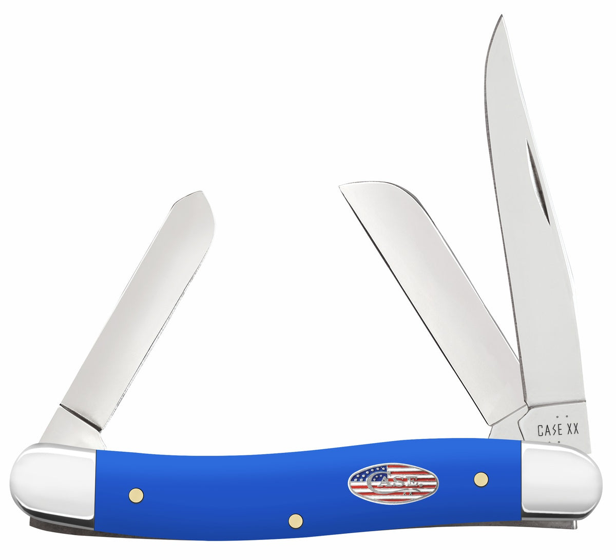 Case 16402 Medium Stockman Pocket Knife with Carbon Steel Clip Point, Sheepsfoot and Spey Blades, Royal Blue Synthetic Handle