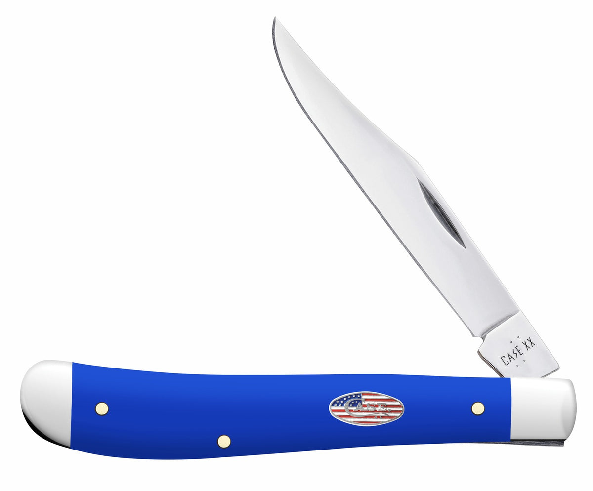 Case 16403 Slimline Trapper 3.25" Folding Knife, Mirror Polished Carbon Steel Clip Point Blade with Royal Blue Synthetic Handle