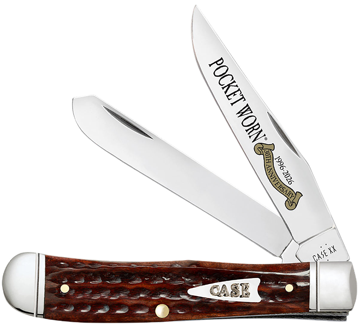 Case 55230 Pocket Worn Trapper Folding Knife with Mirror Polished Tru-Sharp SS Blades, Jigged Mahogany Bone Handle