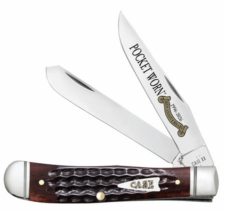 Case 55231 Mini Trapper Pocket Worn Folding Knife, Corn Cob Jigged Mahogany Bone Handle