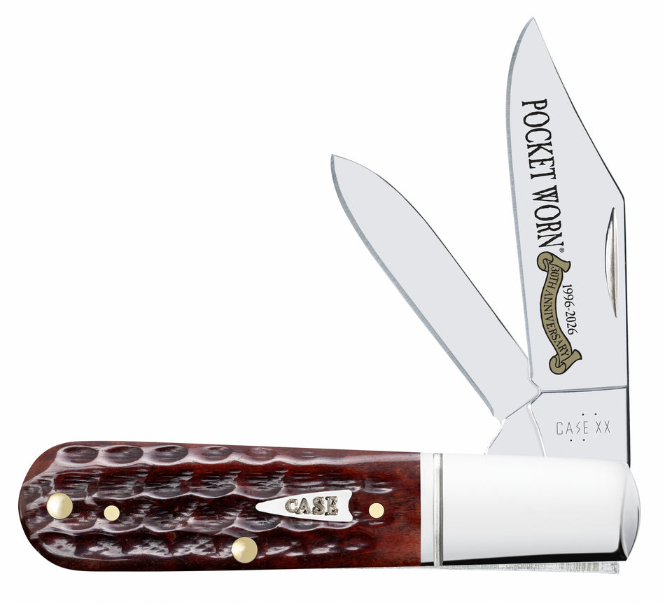 Case 55233 Pocket Worn Barlow Folding Knife with Corn Cob Jigged Mahogany Bone Handle