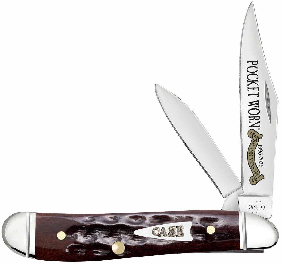 Case 55234 Peanut Pocket Worn Folding Knife with Tru-Sharp SS Clip and Pen Blades, Mahogany Jigged Bone Handle