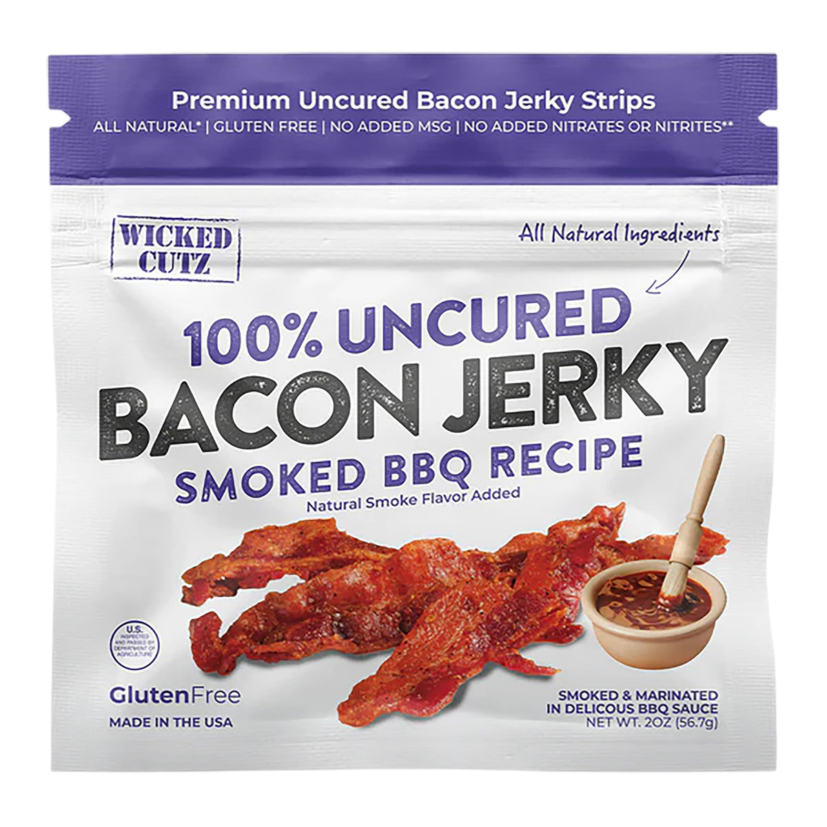 Wicked Cutz WCPJ02BQ Smoked BBQ Bacon Protein Snacks 10 Count