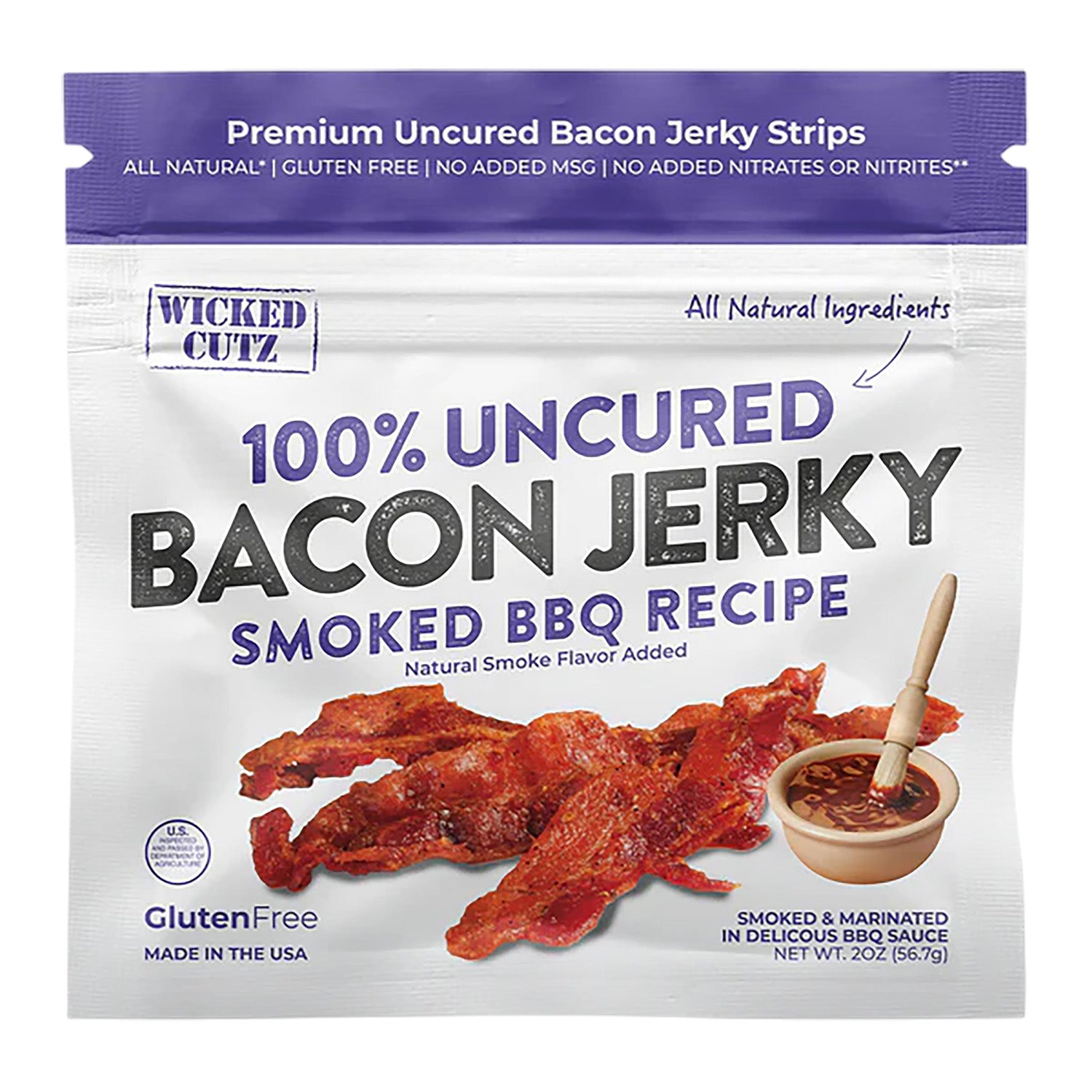 Wicked Cutz WCPJ02BQ Smoked BBQ Bacon Protein Snacks 10 Count