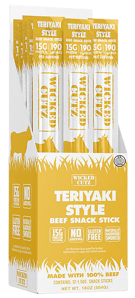 Wicked Cutz WCBS12TY Teriyaki Beef Protein Sticks 12 Count