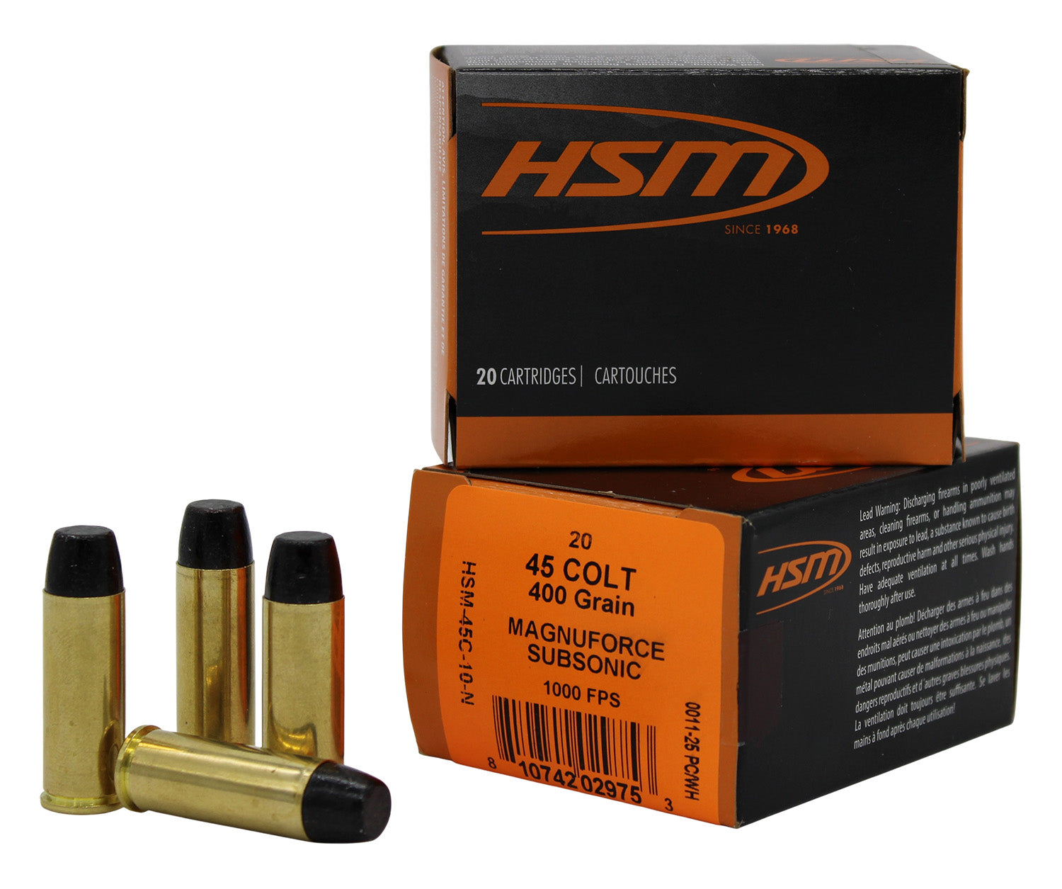 HSM  .45 Long Colt 400 grain Hard Cast Lead Flat Nose ammunition