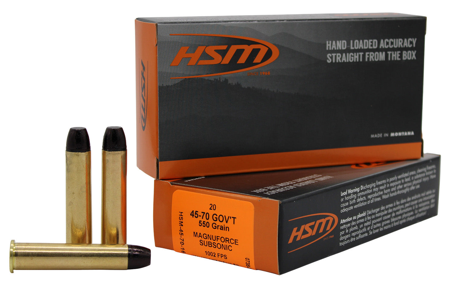 HSM  .45-70 Government 550 grain Hard Cast Lead Flat Nose ammunition