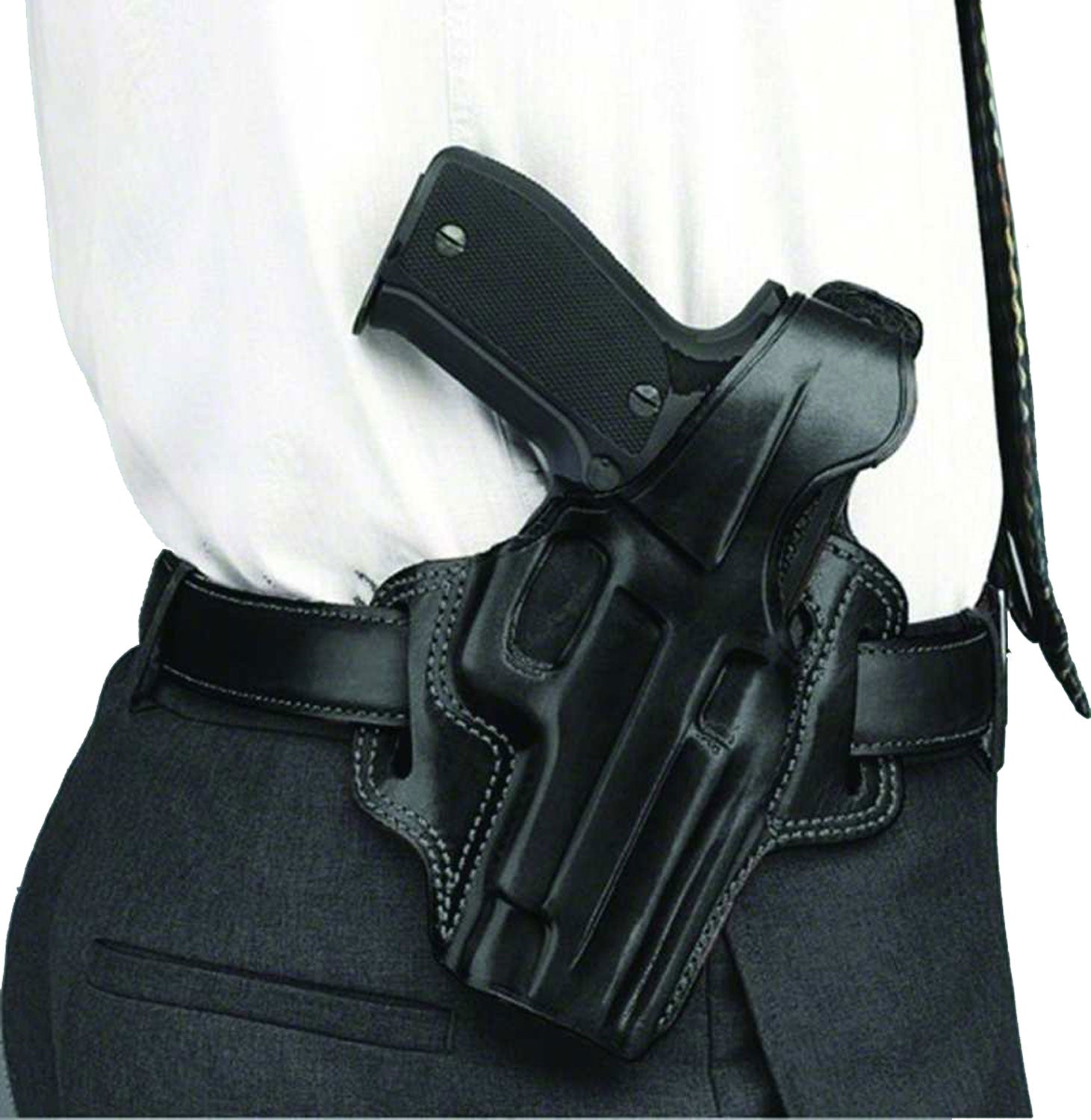 Galco FL104B OWB Fletch Belt Holster Black Leather Ruger GP100 S&W L Frame Right Hand