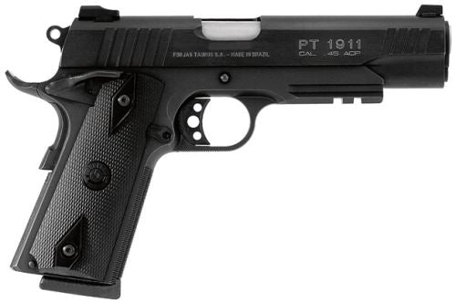 Taurus 1191101B1 1911 Full Size Frame 45 ACP 8+1 5" Matte Stainless Steel Barrel, Matte Black Serrated Steel Slide & Frame w/Beavertail & Picatinny Rail, Black Checkered Polymer Grip, Right Hand
