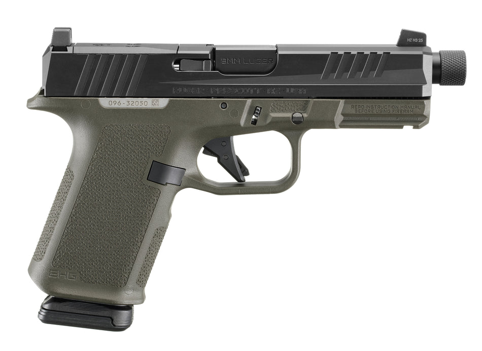 Ruger 19436 RXM 9mm Luger 15+1 4.50" Black FNC Nitride Threaded Barrel & Optic Ready/Serrated Slide, OD Green Polymer Frame w/Accessory Rail, Textured Grip, RMSc/RMR/DeltaPoint Pro Footprint