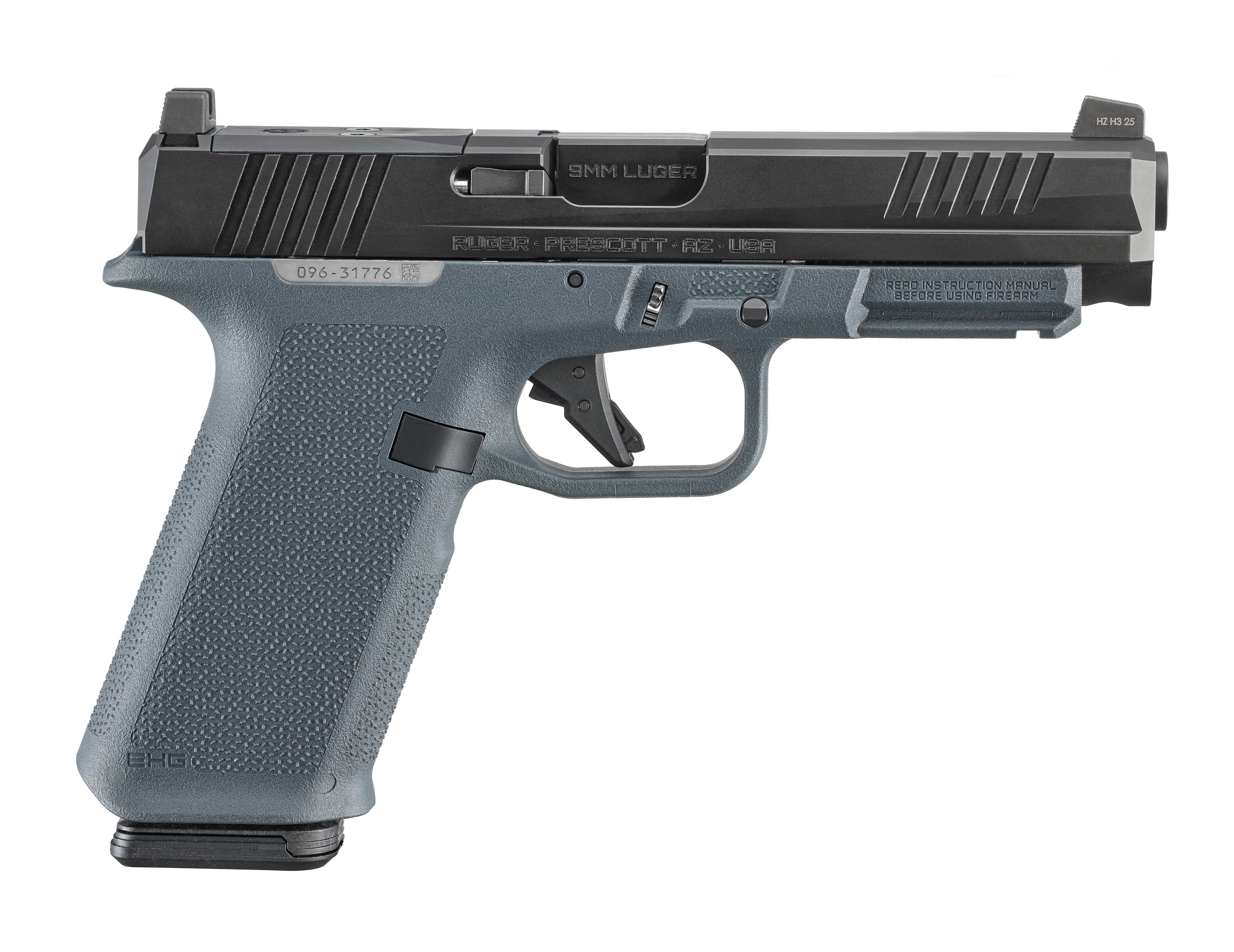 Ruger 19443 RXM 9mm Luger 17+1 4.50" Black FNC Nitride Alloy Steel Barrel & Optic Ready/Serrated Slide, Stealth Gray Polymer Frame w/Accessory Rail, Textured Grip, RMR/RMSc/DeltaPoint Pro Footprint