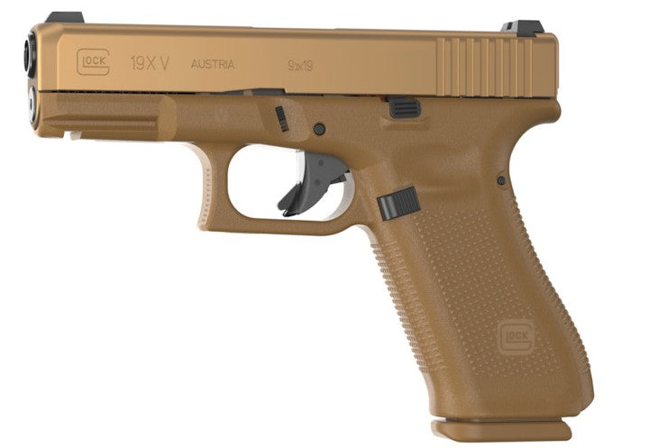 Glock UV1950701X G19X V 9mm Luger 10+1 4.02" Black GMB Barrel, Coyote nPVD Steel Serrated Slide, Coyote Brown Polymer Frame, Textured Polymer Grip, Ambidextrous