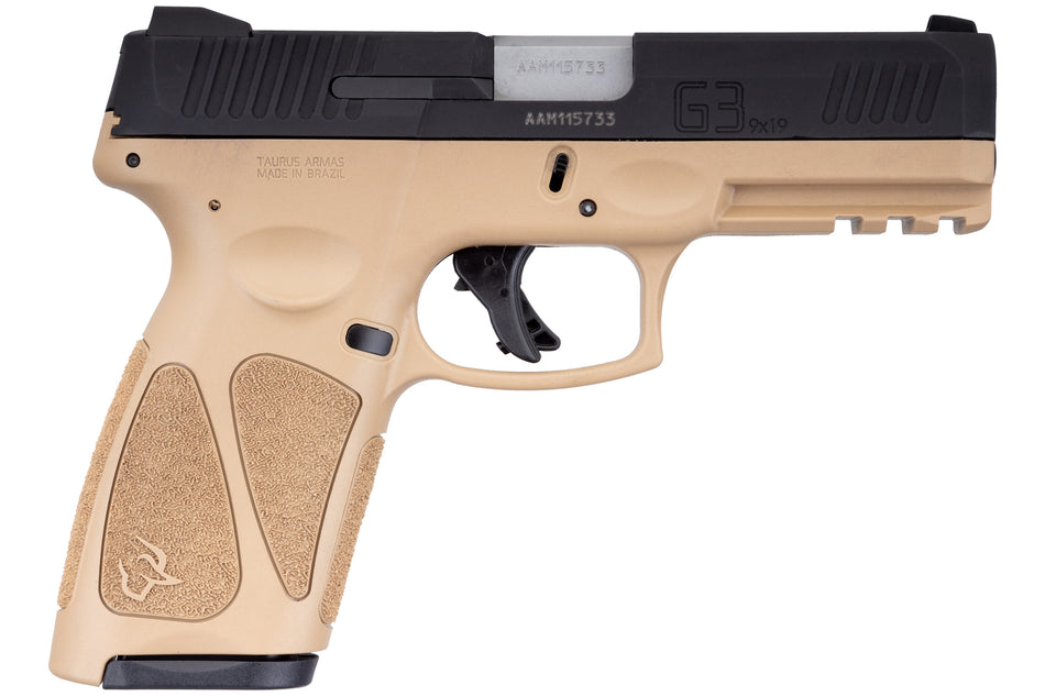 Taurus 1G3B941T G3 9mm Luger 15+1 Or 17+1 4" Matte Stainless Steel Barrel, Tan Polymer Frame With Picatinny Acc. Rail, Tenifer Matte Black Steel Slide, Re-Strike Capability, Manual Safety