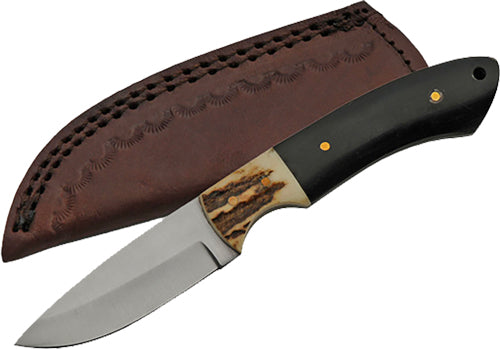 Rite Edge Stag Horn 7" Hunter Fixed Blade Knife with Leather Sheath
