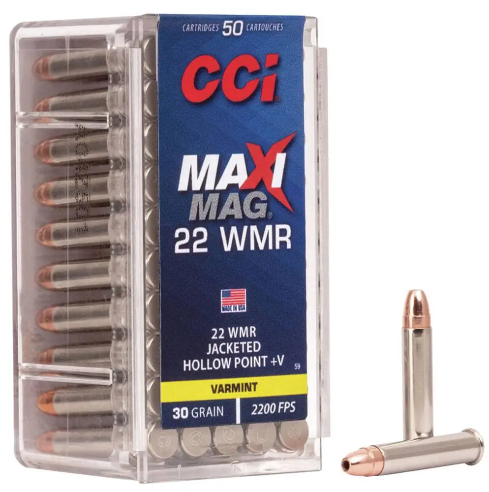 CCI Maxi-Mag HP+V .22 Magnum / WMR 30 grain Jacketed Hollow Point ammunition